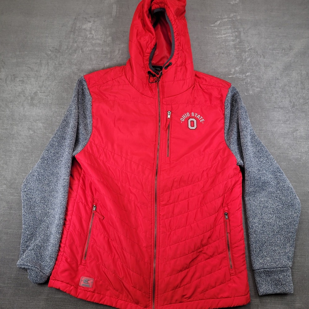 Colosseum Ohio State Buckeyes Mens Large Red Gray Hybrid‎ Puffer Hoodie Jacket
